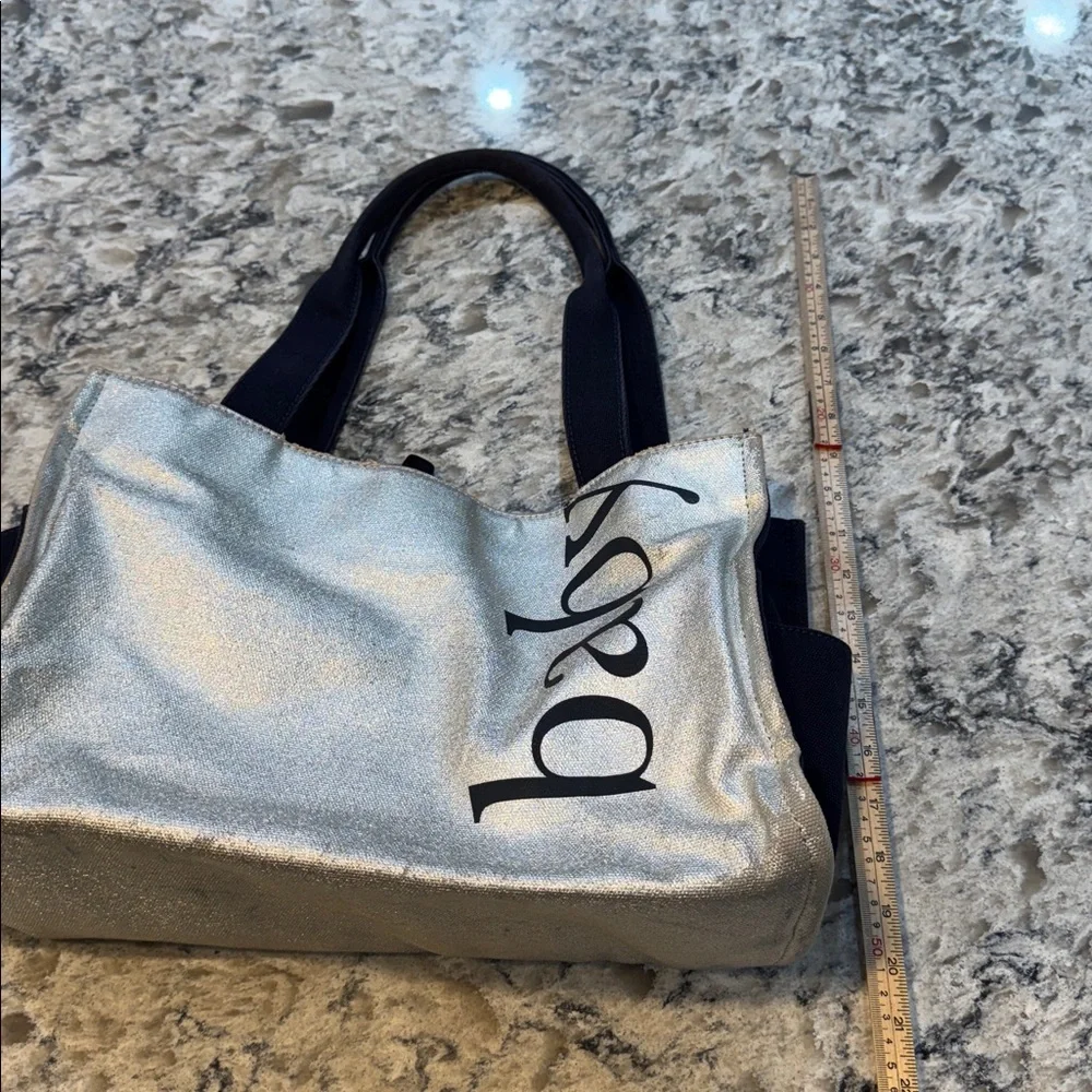 Kate Spade New York Metallic Silver Navy Diaper Bag Tote Shoulder Bag